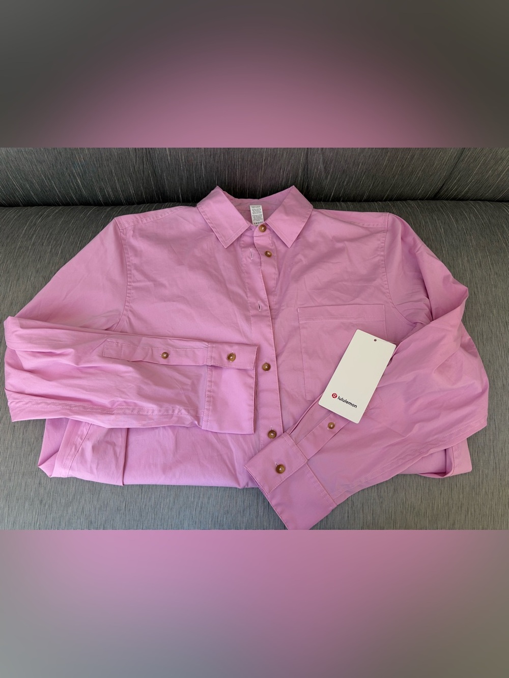 NWT Lululemon Cotton-Blend Poplin Button-Down Shirt Pink Large